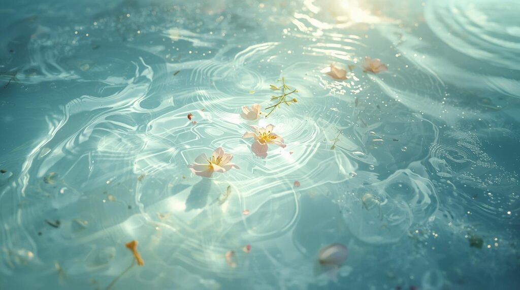 چند گلبرگ بر روی آبی زلال هستند که این تصویر برای spiritual bath بکار برده شده است